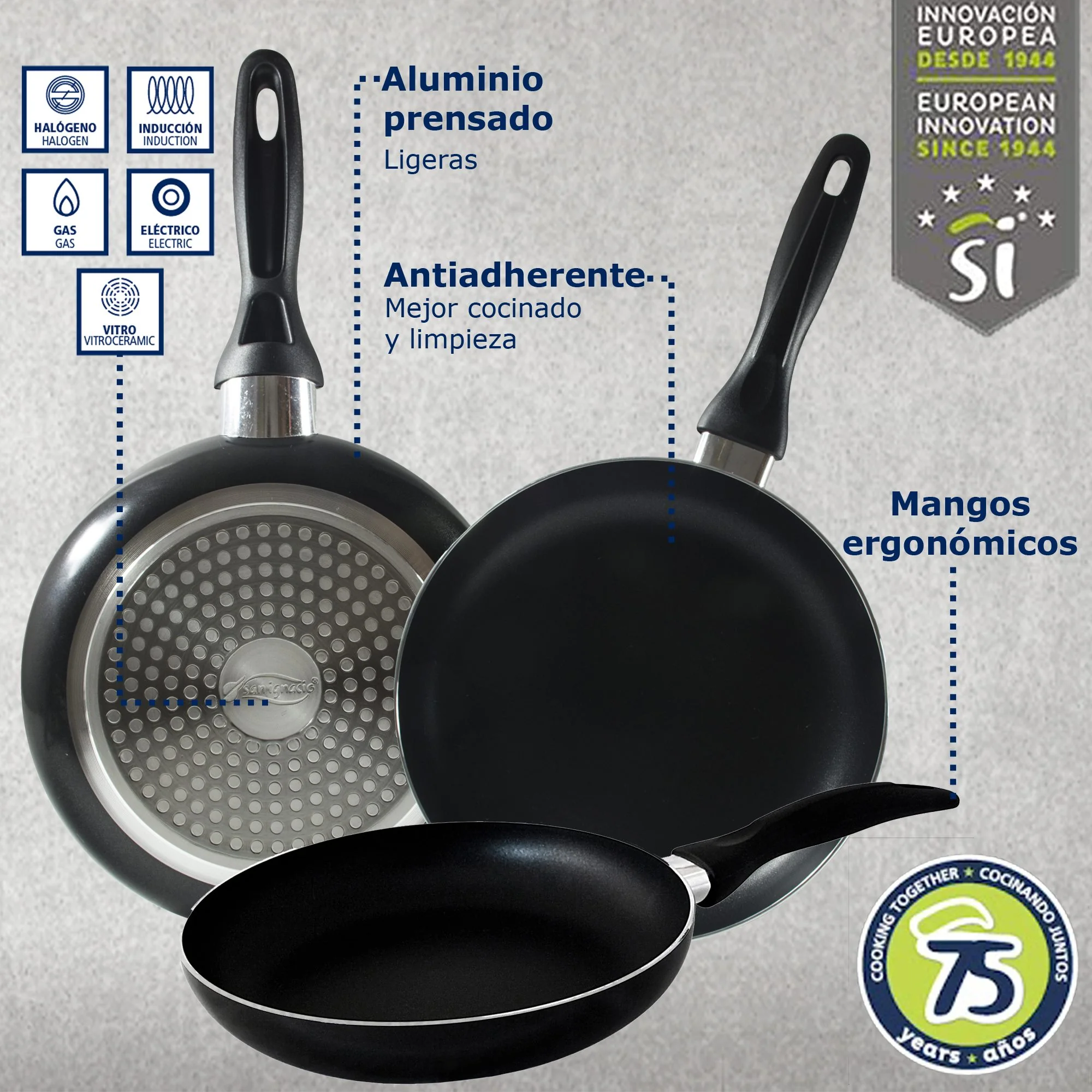 Set 3pc Sartenes (16,20,24cm) Aluminio Prensado Alu, Apto Para Inducción Navy Black - Image 4