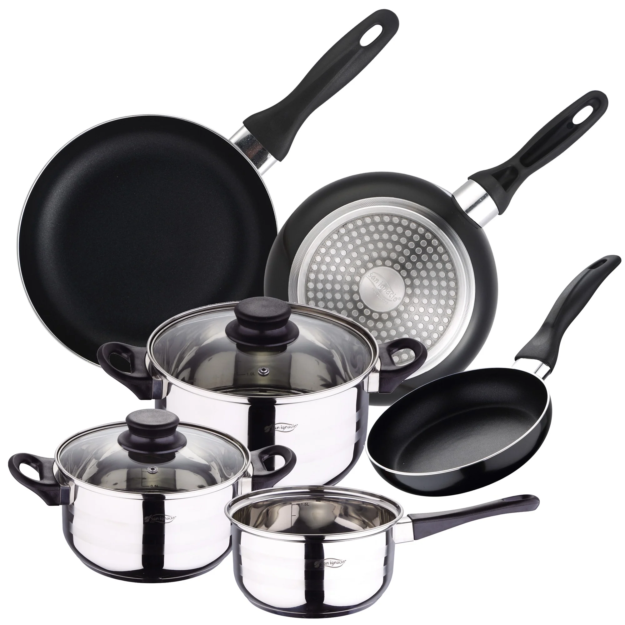 Set San Ignacio: Juego De Tres Sartenes + Batería De Cocina 5 Piezas