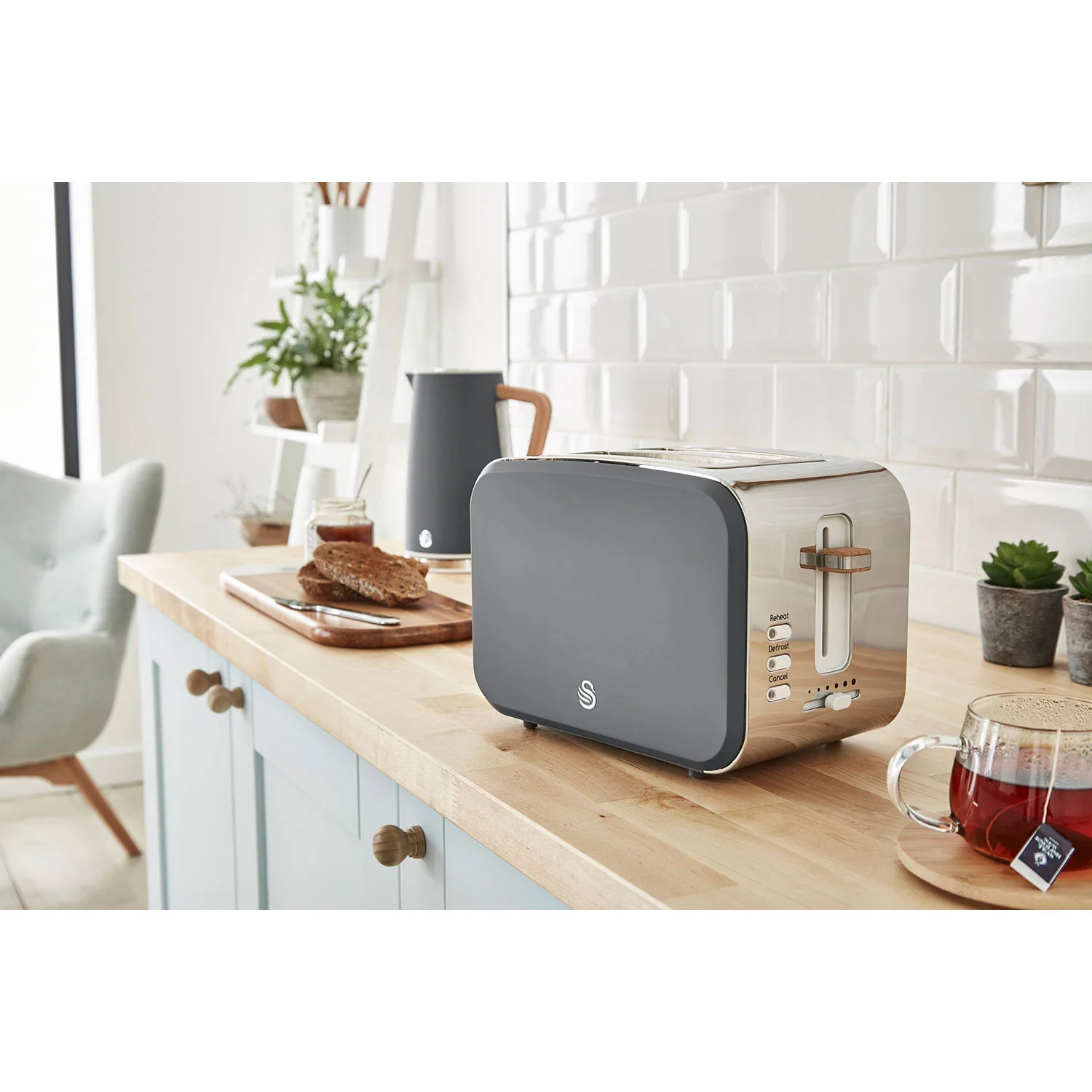 Swan Nordic Set Desayuno, Hervidor Agua 1,7 L, Tostadora Ranura Ancha 2 Rebanadas, Diseño, Stp2090gryneu, Gris 2200w - Image 4