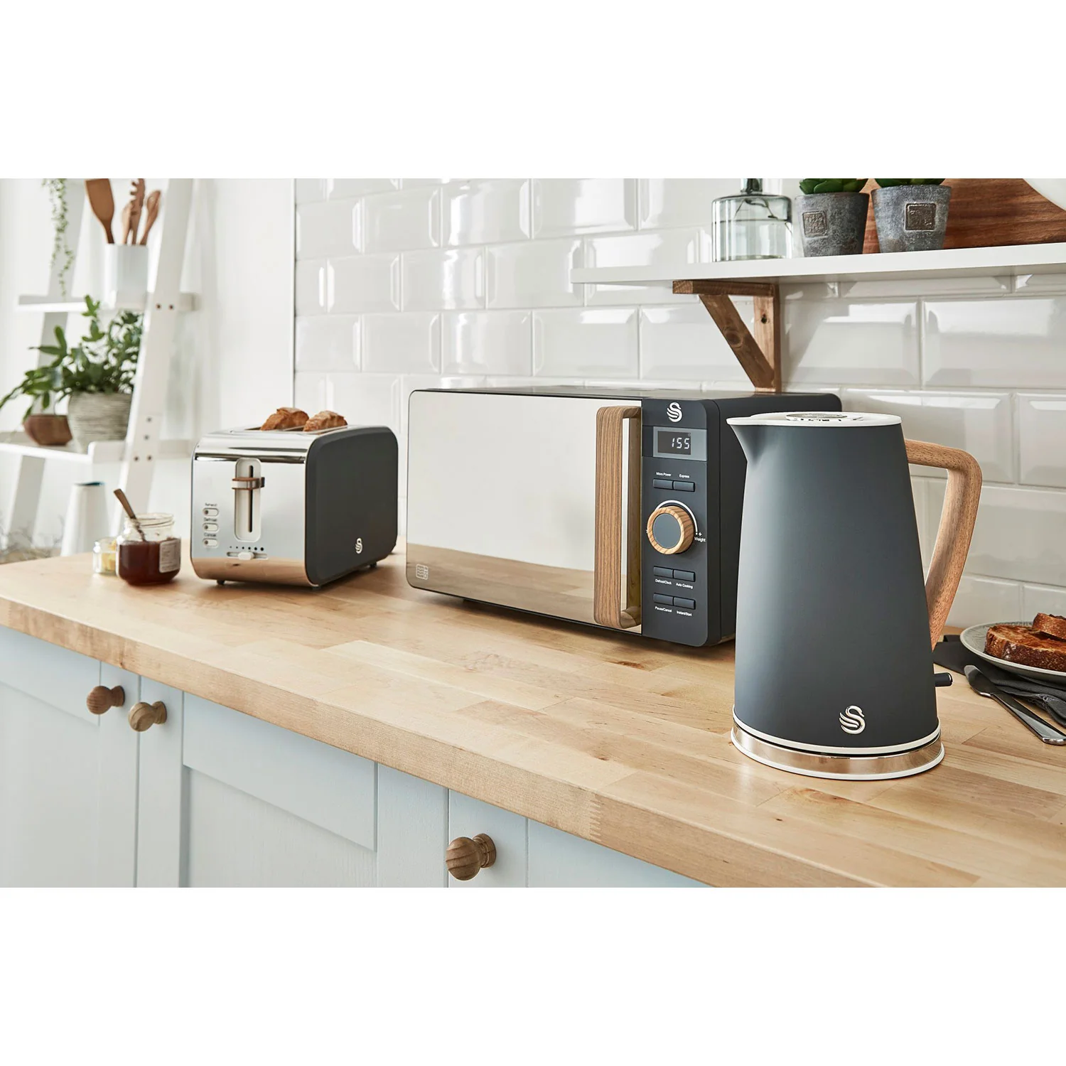 Swan Nordic Set Desayuno, Hervidor Agua 1,7l, Tostadora 2 Rebanadas, Microondas 20l Digital, Strp1060gryneu, Gris - Image 2