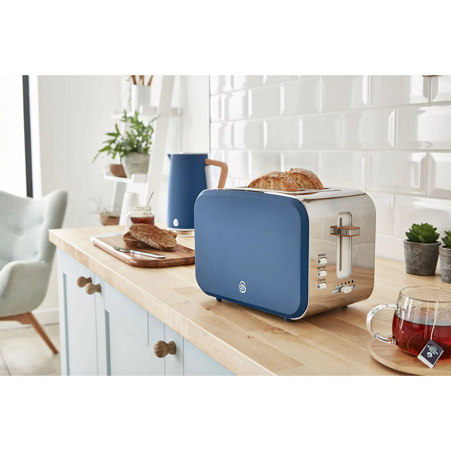 Swan Nordic Tostadora Pan Ranura Ancha 2 Rebanadas, 3 Funciones, 6 Niveles, Diseño Moderno, St14610bluneu, Azul 900w - Image 2