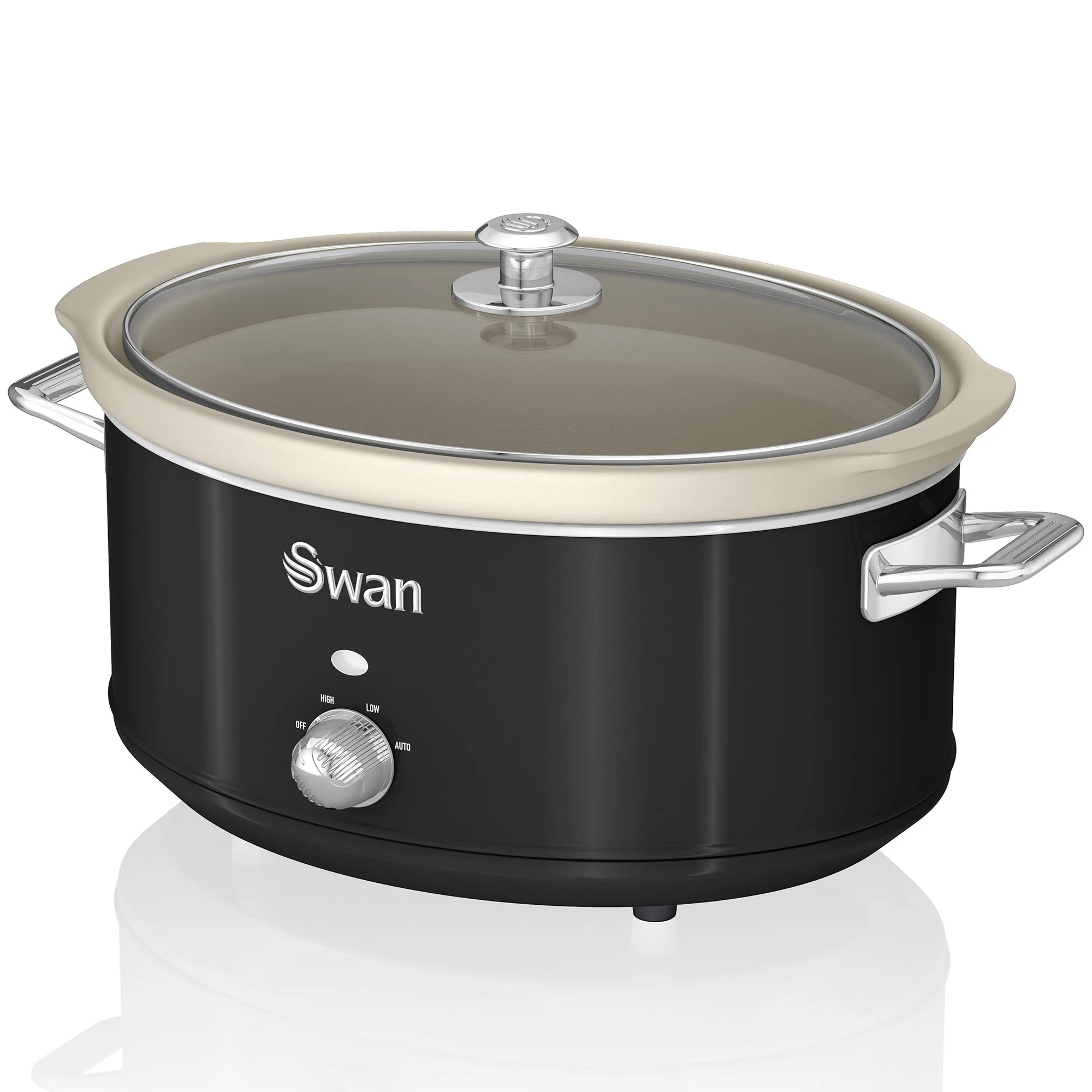 Swan Retro Olla Cocción Lenta, 6,5l, Recipiente Extraíble Antiadherente Cerámica Libre Pfoa, Vintage, Sf17031bneu, Negro
