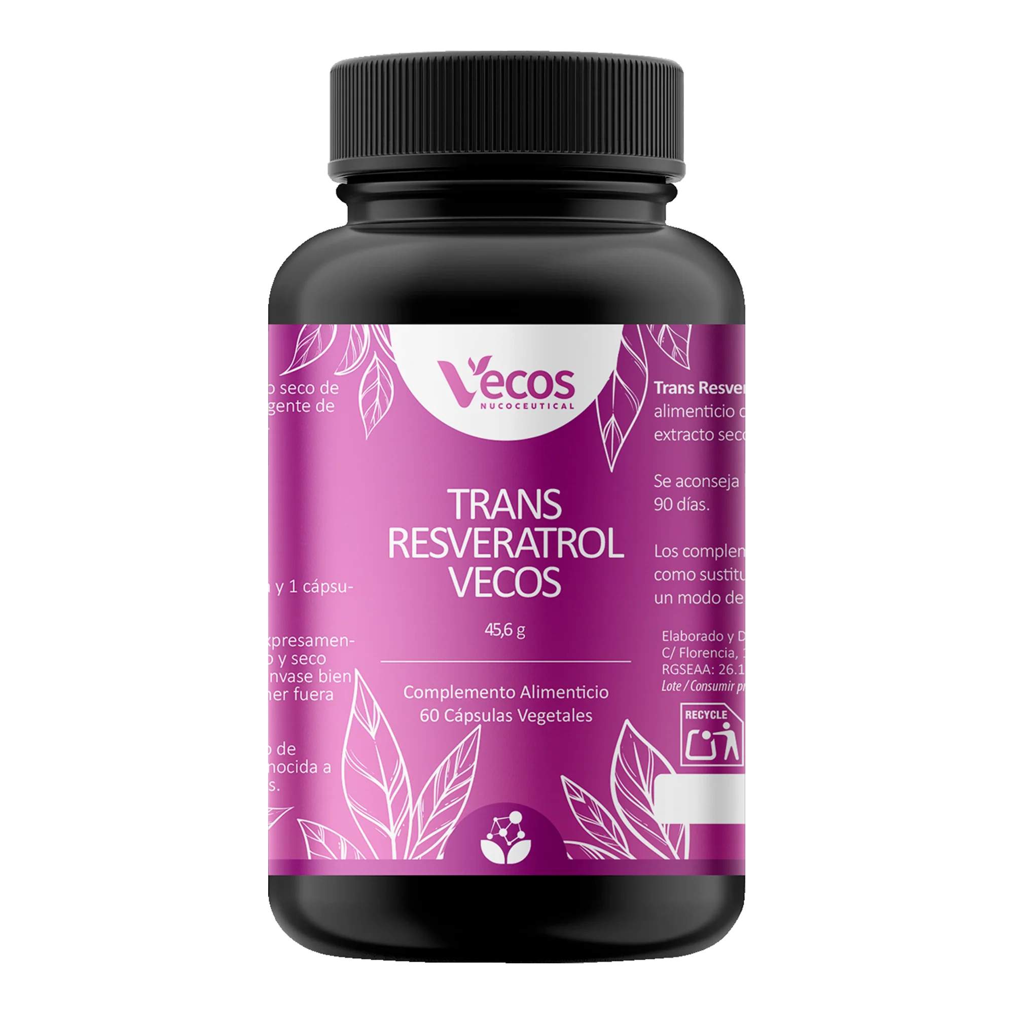 Trans-resveratrol Vecos 1300 Mg 60 Cápsulas | Antioxidante Y Envejecimiento Celular | Polygonum Cuspidatum