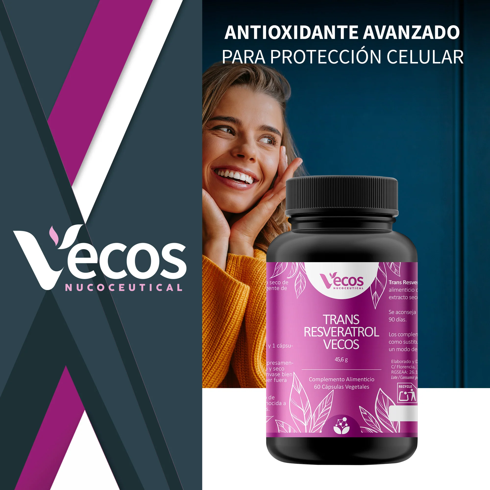 Trans-resveratrol Vecos 1300 Mg 60 Cápsulas | Antioxidante Y Envejecimiento Celular | Polygonum Cuspidatum - Image 2