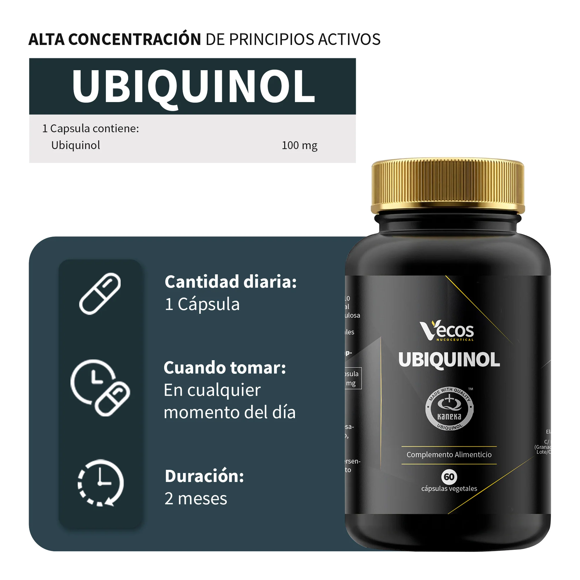 Ubiquinol Kaneka Q10 Vecos 60 Cápsulas | Energía Celular Y Salud Cardiovascular | 100 Mg - Image 3