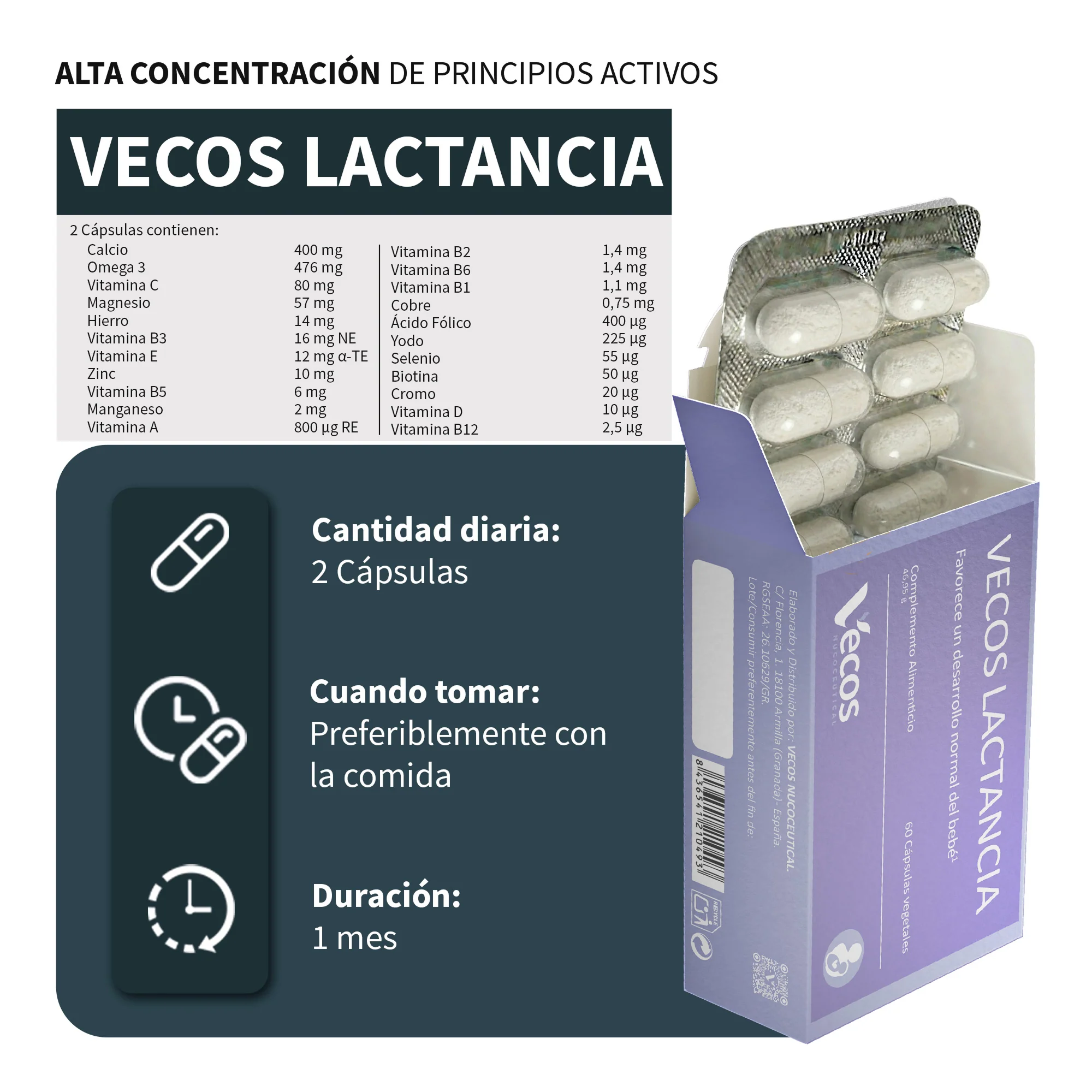 Vecos Lactancia Vecos 60 Cápsulas | Dha 200 Mg Para El Desarrollo Del Bebé | Multivitamínico + Minerales + Omega-3 - Image 3