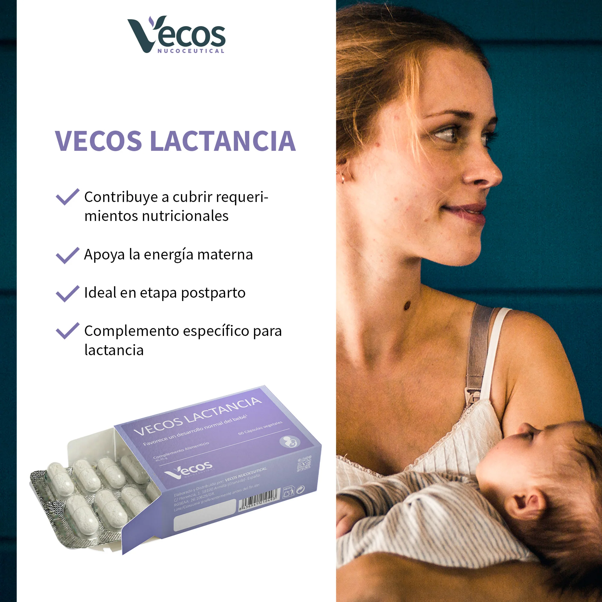 Vecos Lactancia Vecos 60 Cápsulas | Dha 200 Mg Para El Desarrollo Del Bebé | Multivitamínico + Minerales + Omega-3 - Image 4