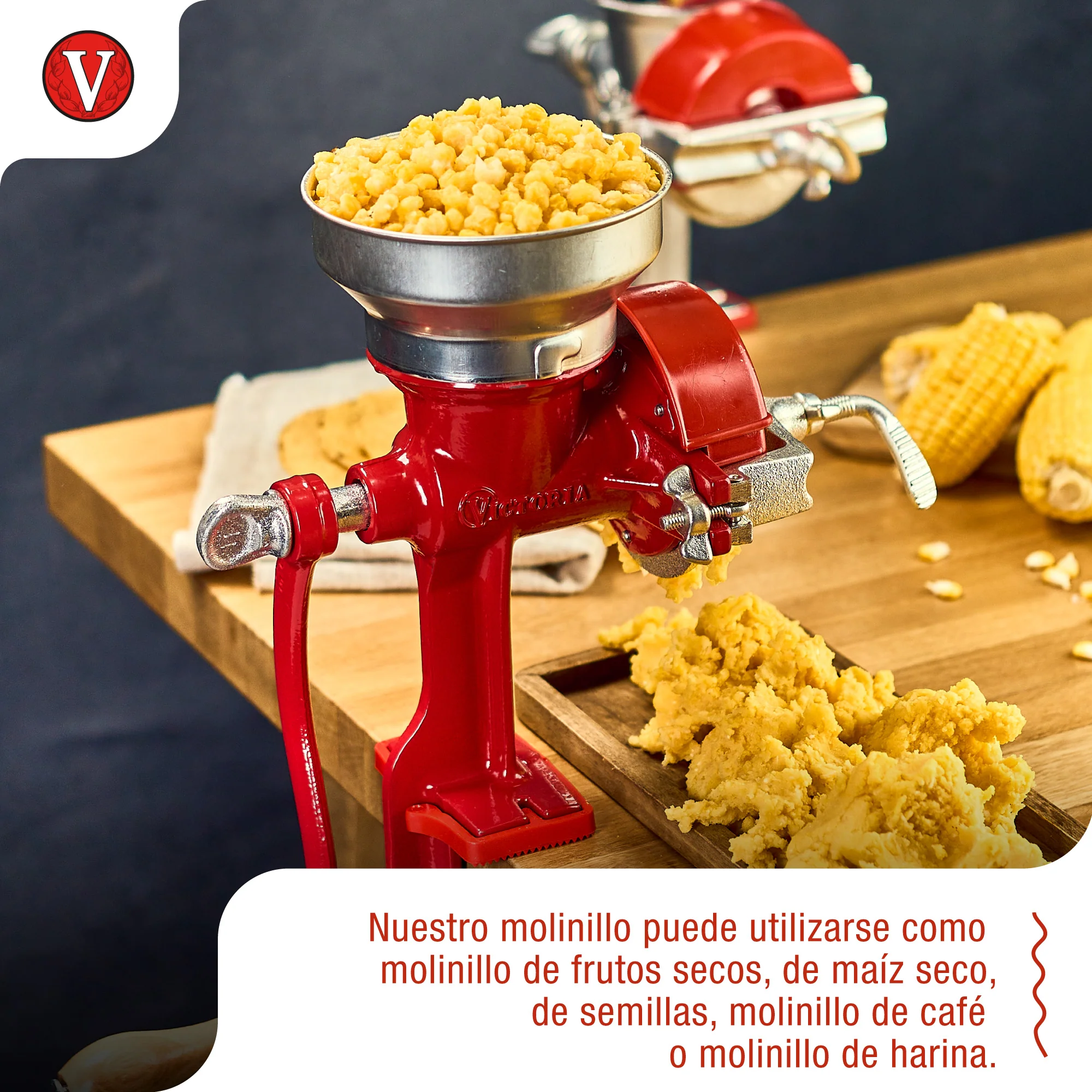 Victoria Molino Cereales Manual Hierro Fundido Para Moler Café, Maíz, Semillas, Grosor Ajustable, 30032, Rojo - Image 4