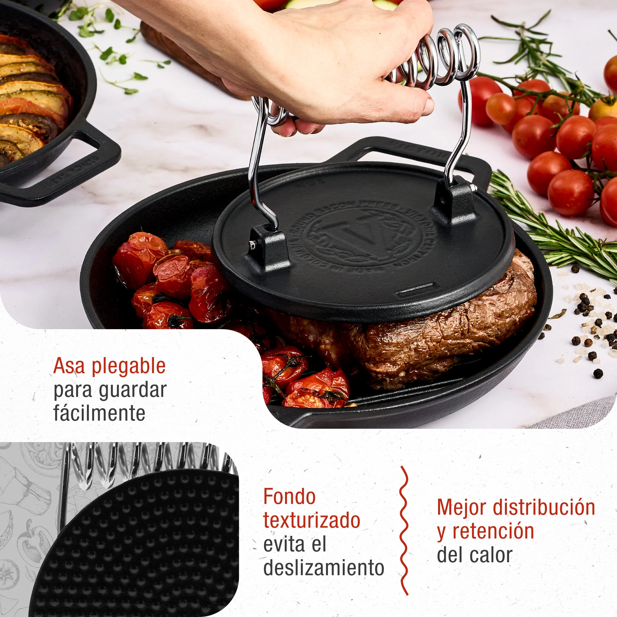 Victoria Prensa Hamburguesas Smash Burger Hierro Fundido Curado 16,5cm Aplastador Carne Para Barbacoa, 34641, Negro - Image 4