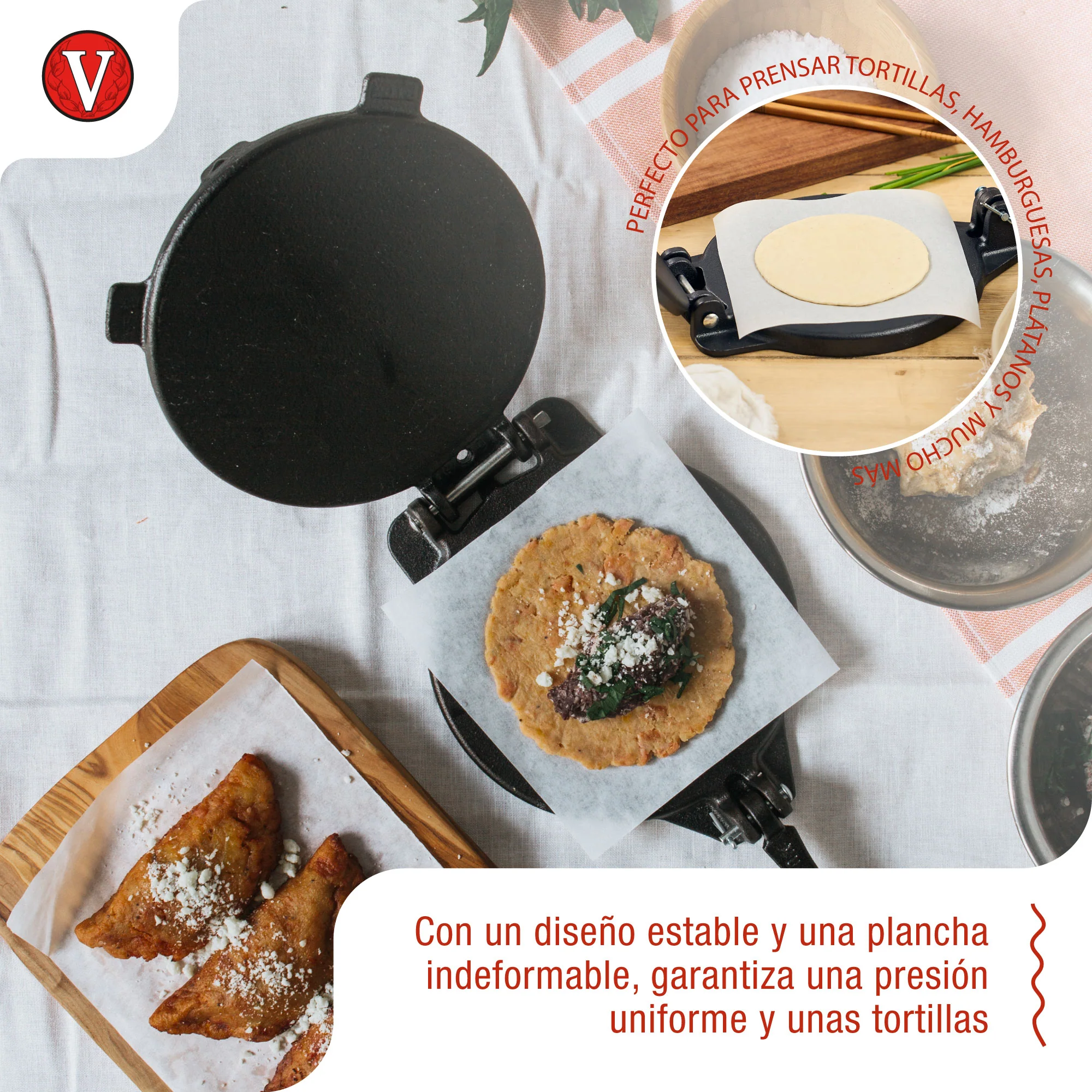 Victoria Prensa Tortillera Para Tortillas Mexicanas Hierro Fundido Curado 20cm, Pataconera Colombiana, 36997, Negro - Image 3