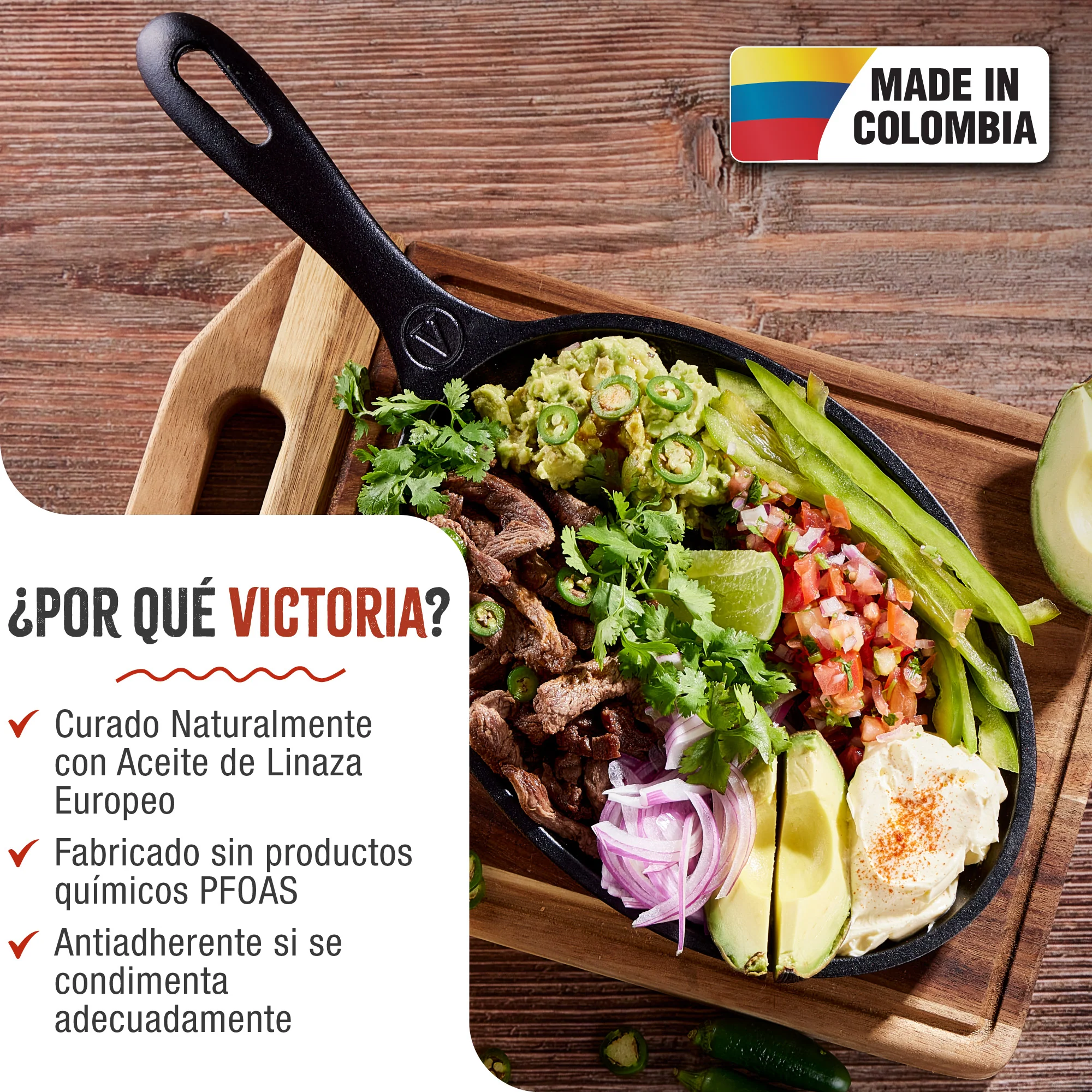 Victoria Sartén Fajitas Hierro Fundido Curado Inducción 25cm, Apta Fuego, Barbacoa, Cast Iron Skillet, 37345, Negro - Image 2