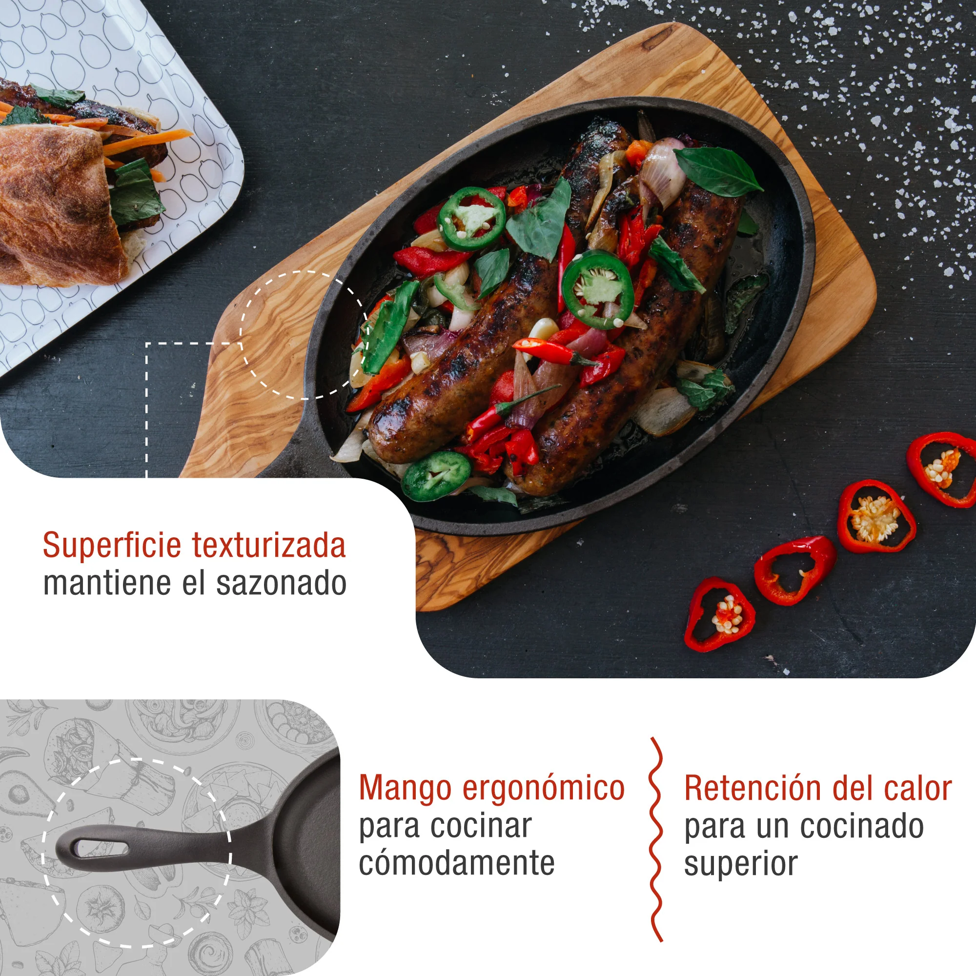 Victoria Sartén Fajitas Hierro Fundido Curado Inducción 25cm, Apta Fuego, Barbacoa, Cast Iron Skillet, 37345, Negro - Image 3