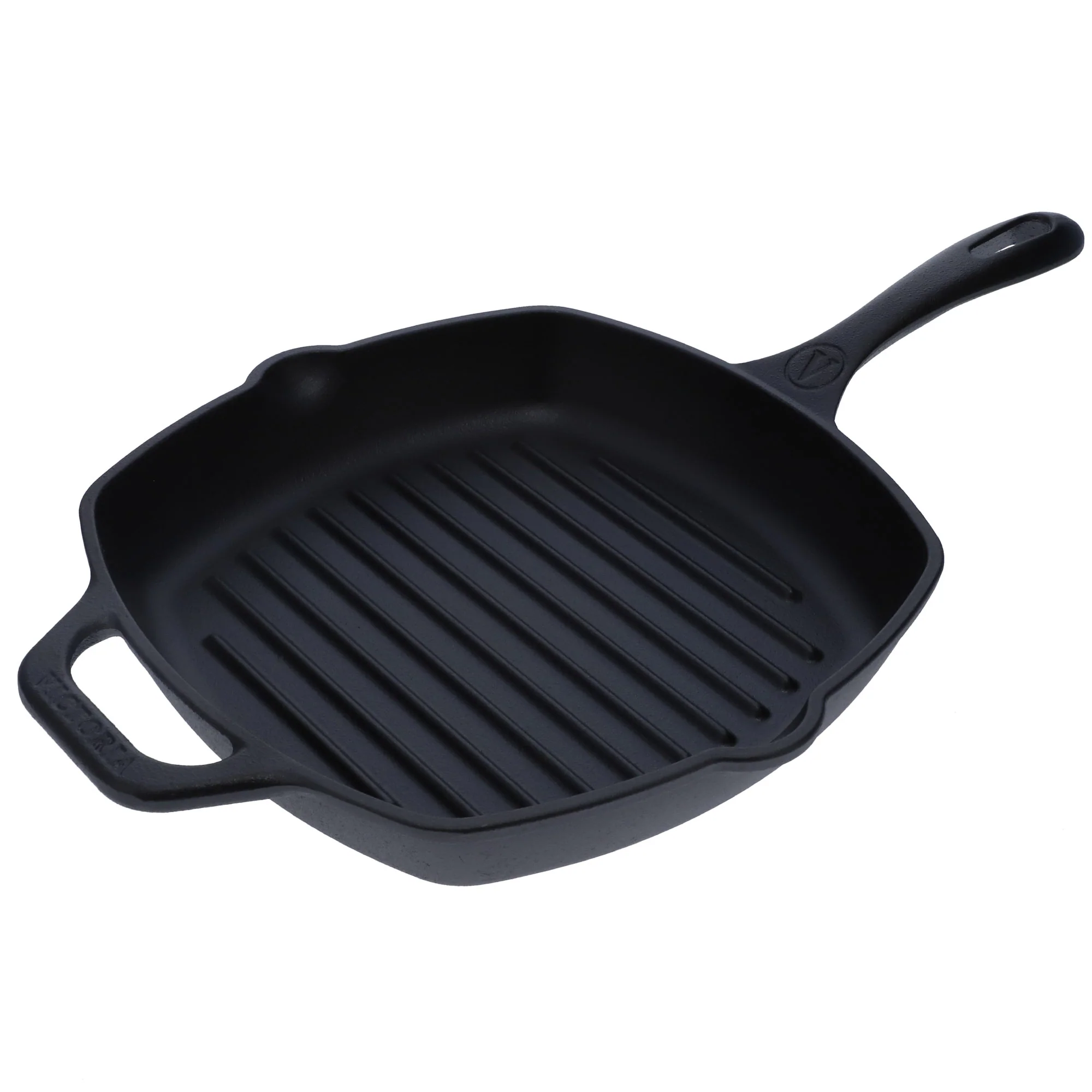 Victoria Sartén Grill Hierro Fundido Curado Inducción 25x25cm, Apta Fuego, Barbacoa, Cast Iron Skillet, 38571, Negro