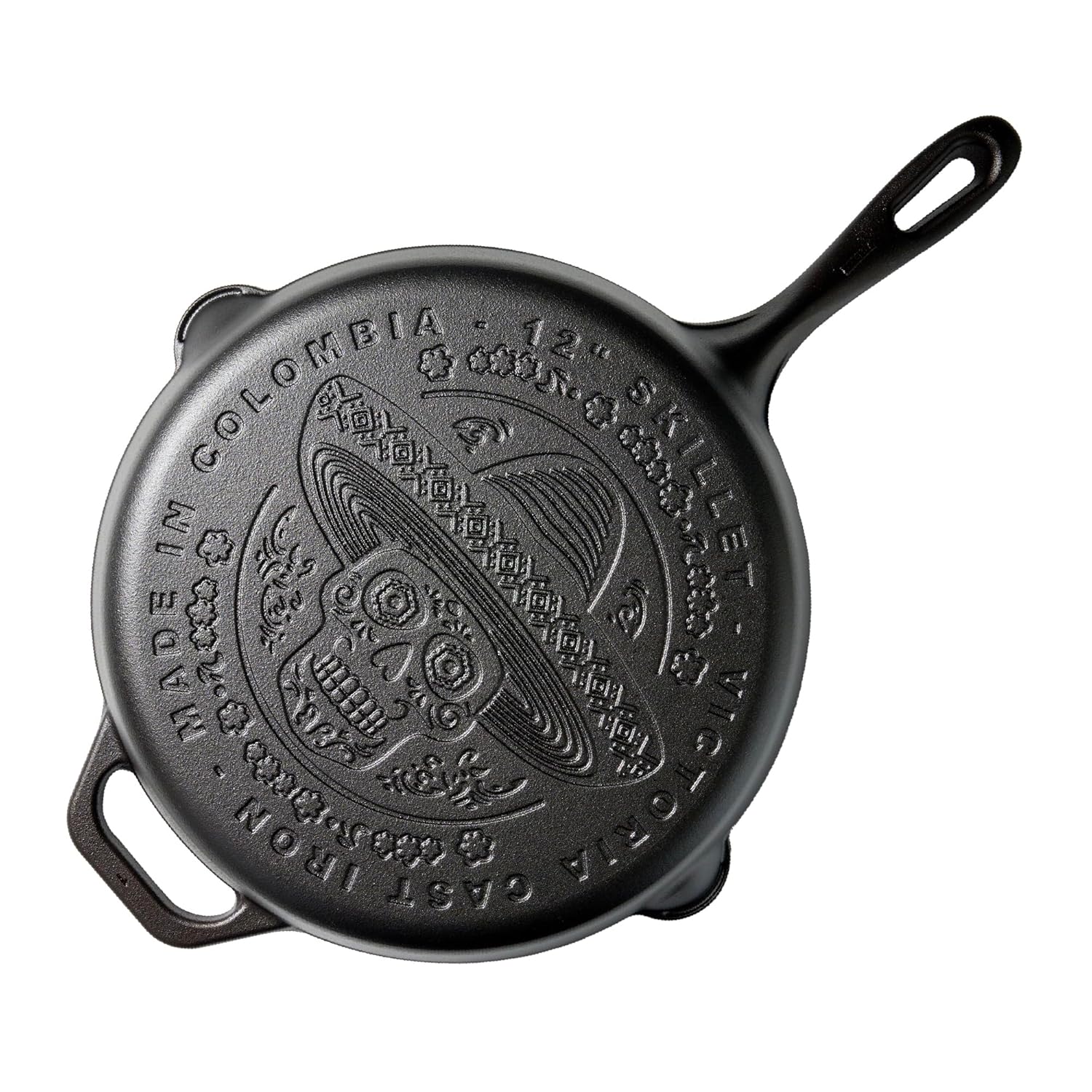 Victoria Sartén Hierro Fundido Curado Diseño Calaca Inducción 30cm Apta Fuego, Horno Cast Iron Skillet, Calaca, Negro