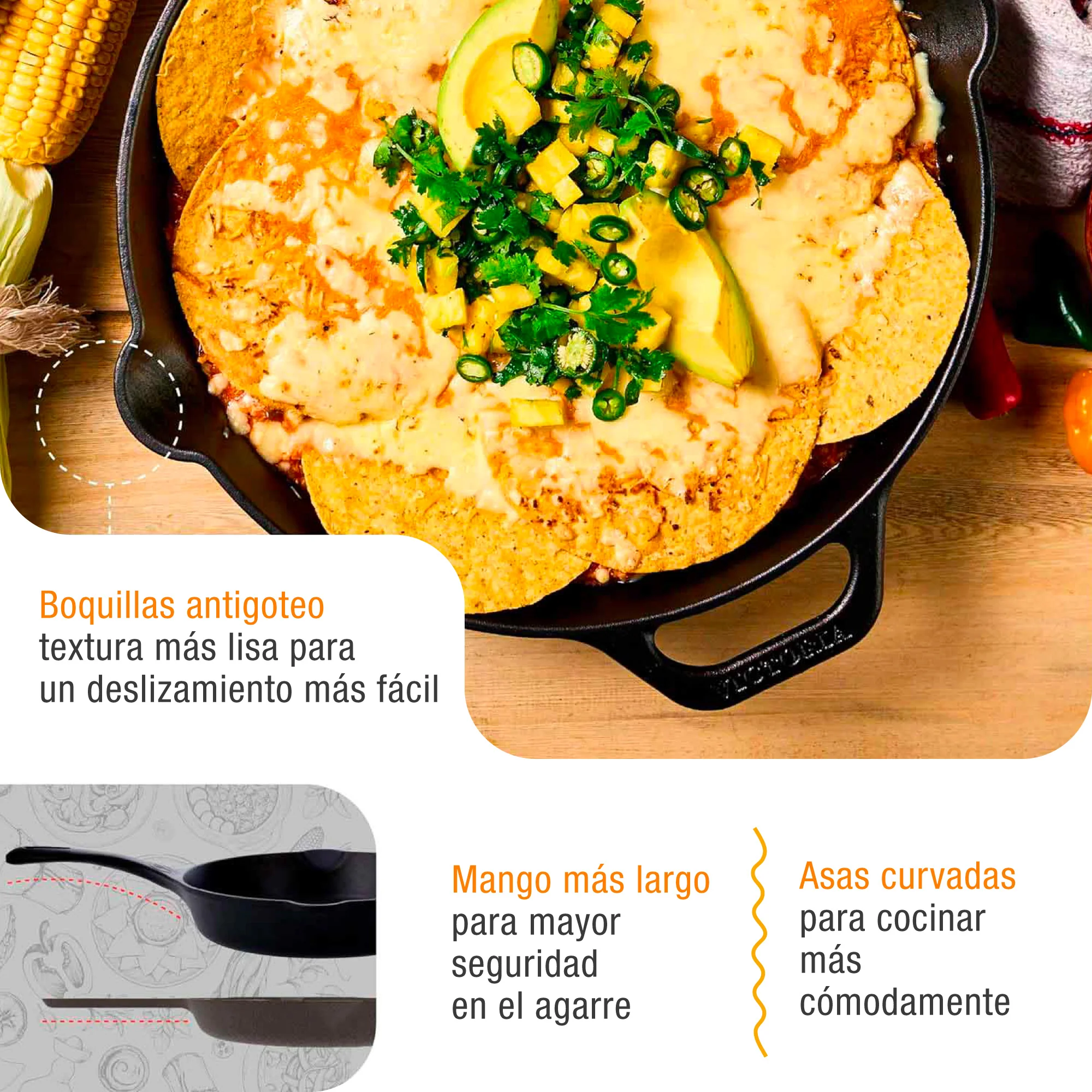 Victoria Sartén Hierro Fundido Curado Diseño Calaca Inducción 30cm Apta Fuego, Horno Cast Iron Skillet, Calaca, Negro - Image 3
