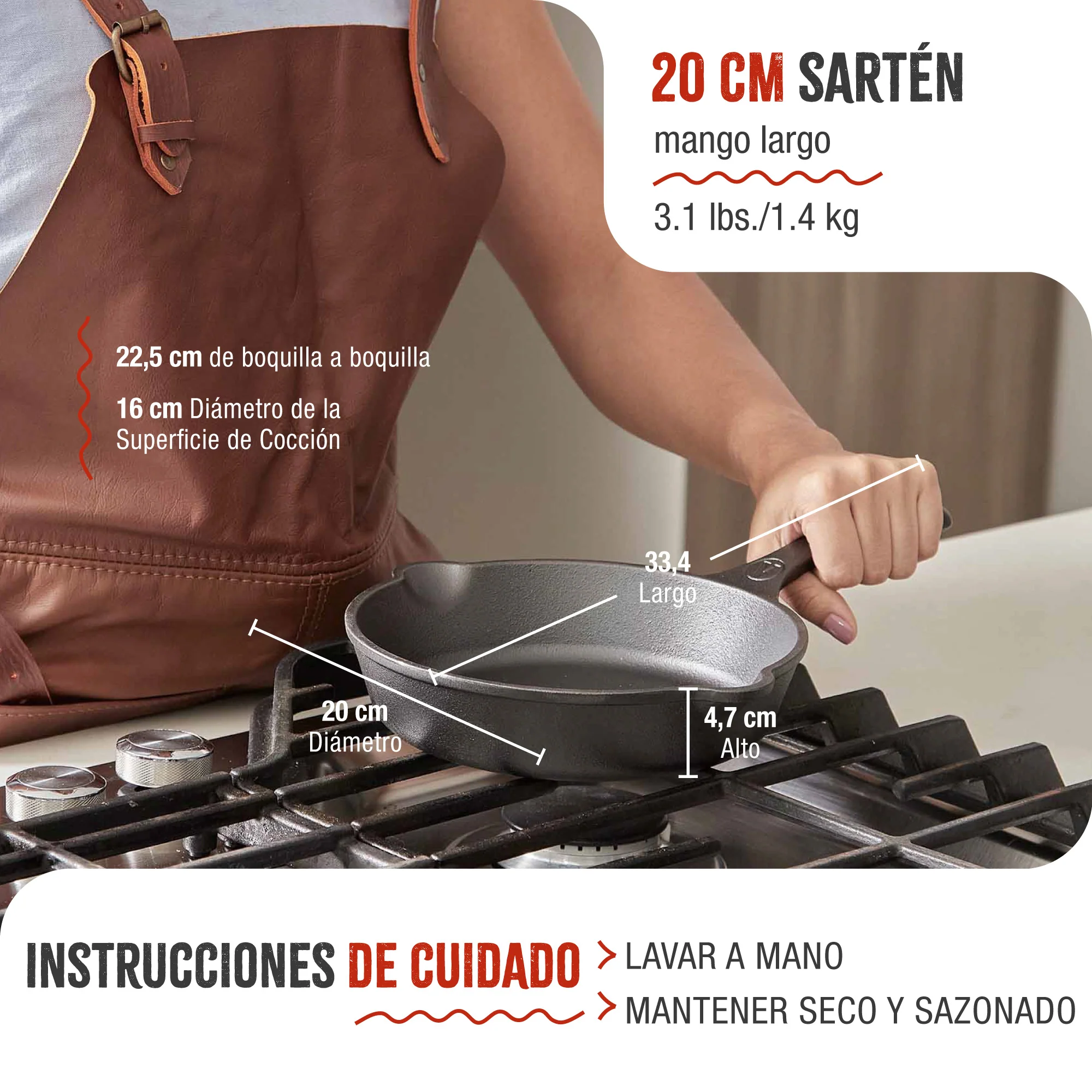 Victoria Sartén Hierro Fundido Curado Inducción 20cm, Apta Fuego, Barbacoa, Horno Cast Iron Skillet, 39363, Negro - Image 5