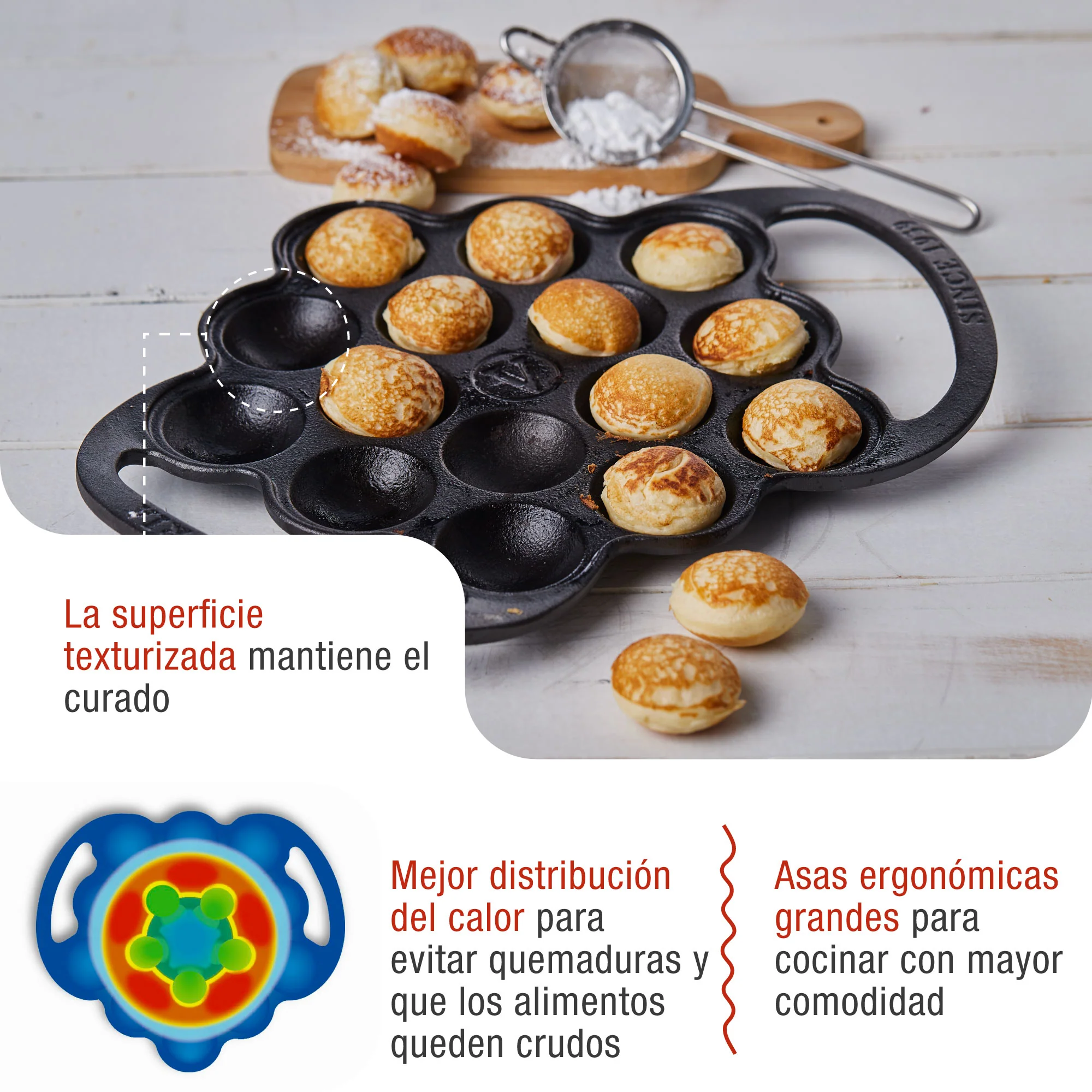 Victoria Sartén Hierro Fundido Curado Mini Pancakes, Poffertjes, Provoletera, Apta Inducción, Barbacoa, 36.225, Negro - Image 3