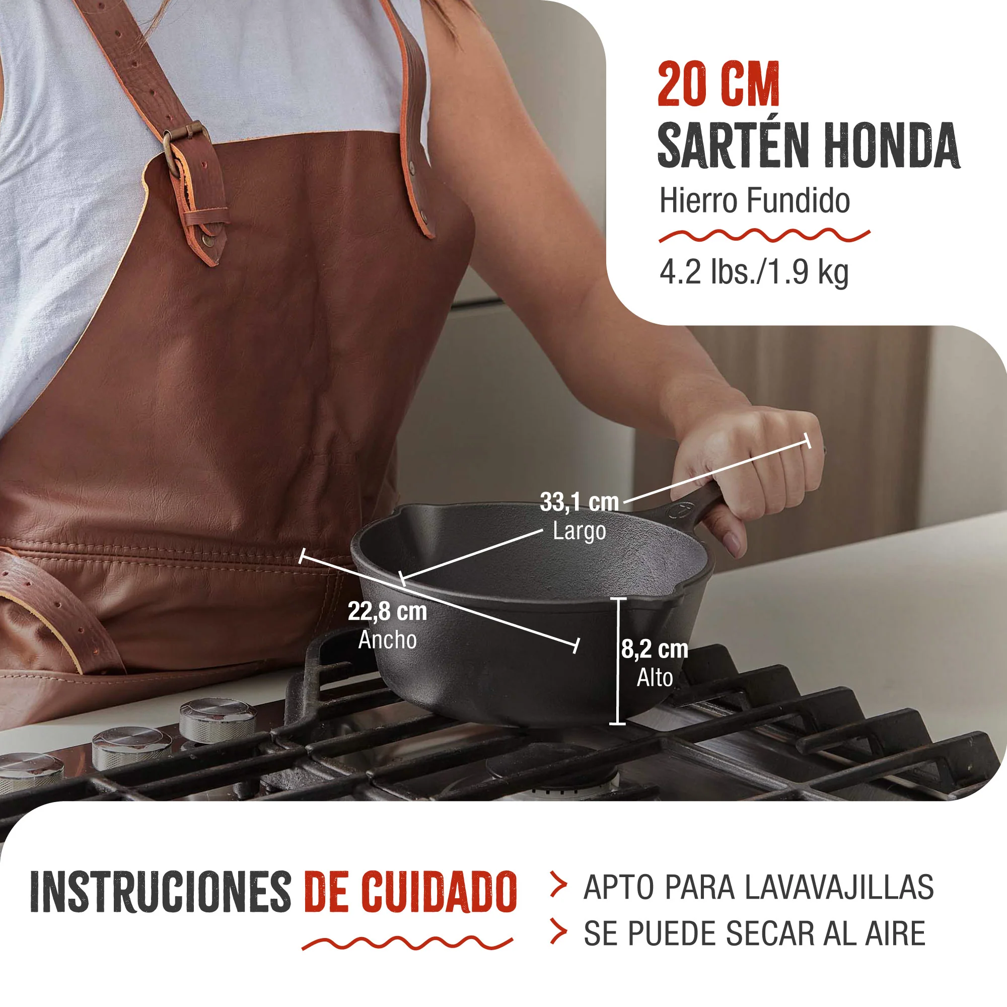 Victoria Sartén Honda Hierro Fundido Esmaltado Inducción 20cm, Apta Fuego, Barbacoa, Horno Cast Iron, 37819, Negro - Image 5