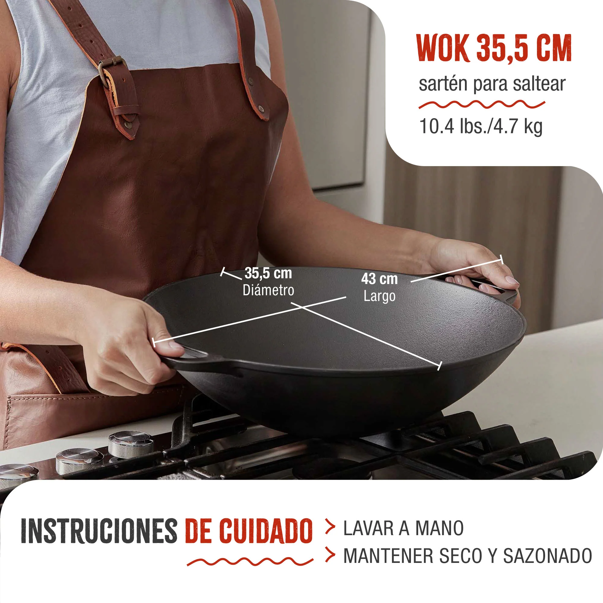 Victoria Wok Hierro Fundido Curado Inducción 35,5cm, Apta Fuego, Barbacoa, Horno Cast Iron Skillet, 37291, Negro - Image 5