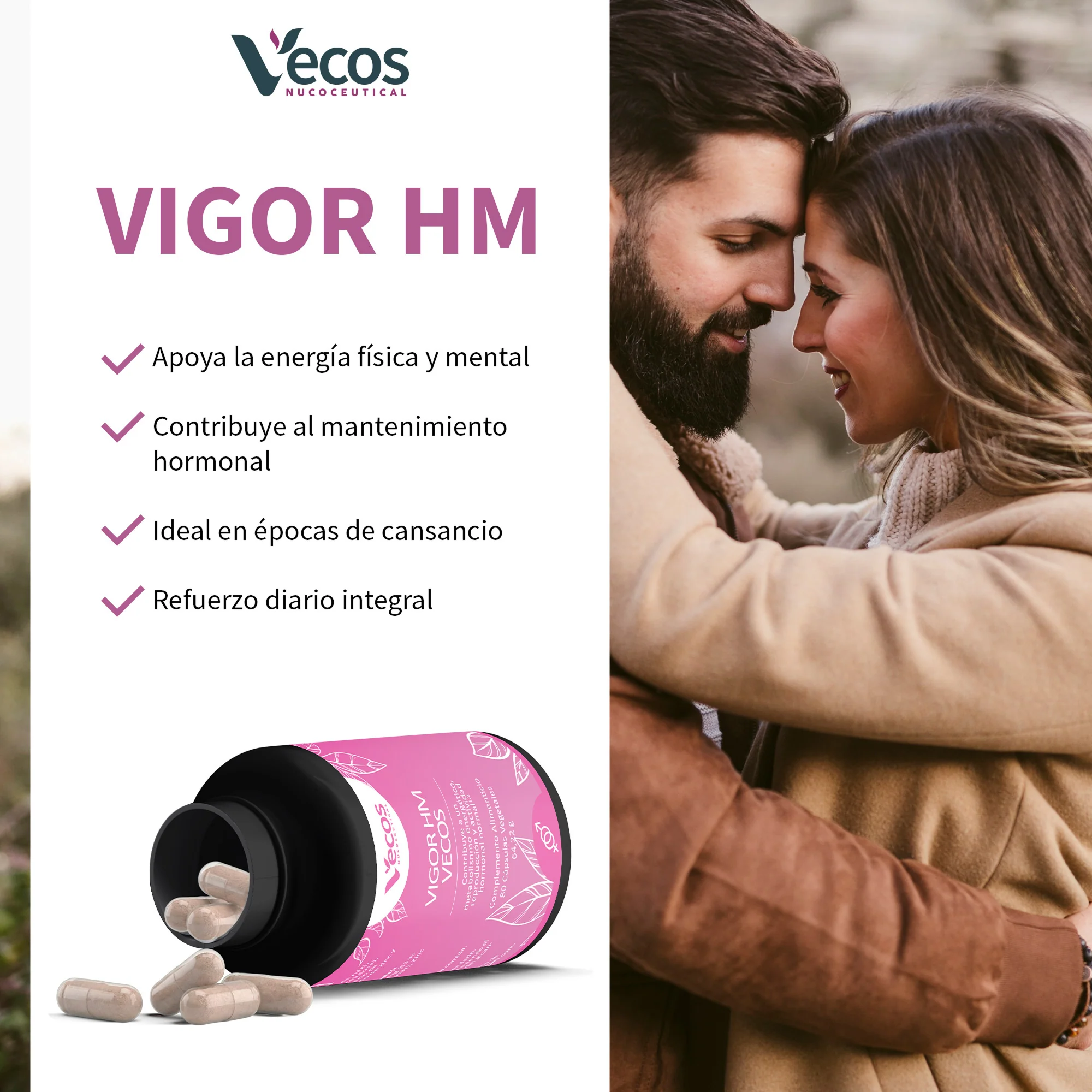 Vigor Hm Vecos 80 Cápsulas | Energía Y Vitalidad Sexual Natural En Pareja | Zinc, Maca Andina Y L-arginina - Image 4