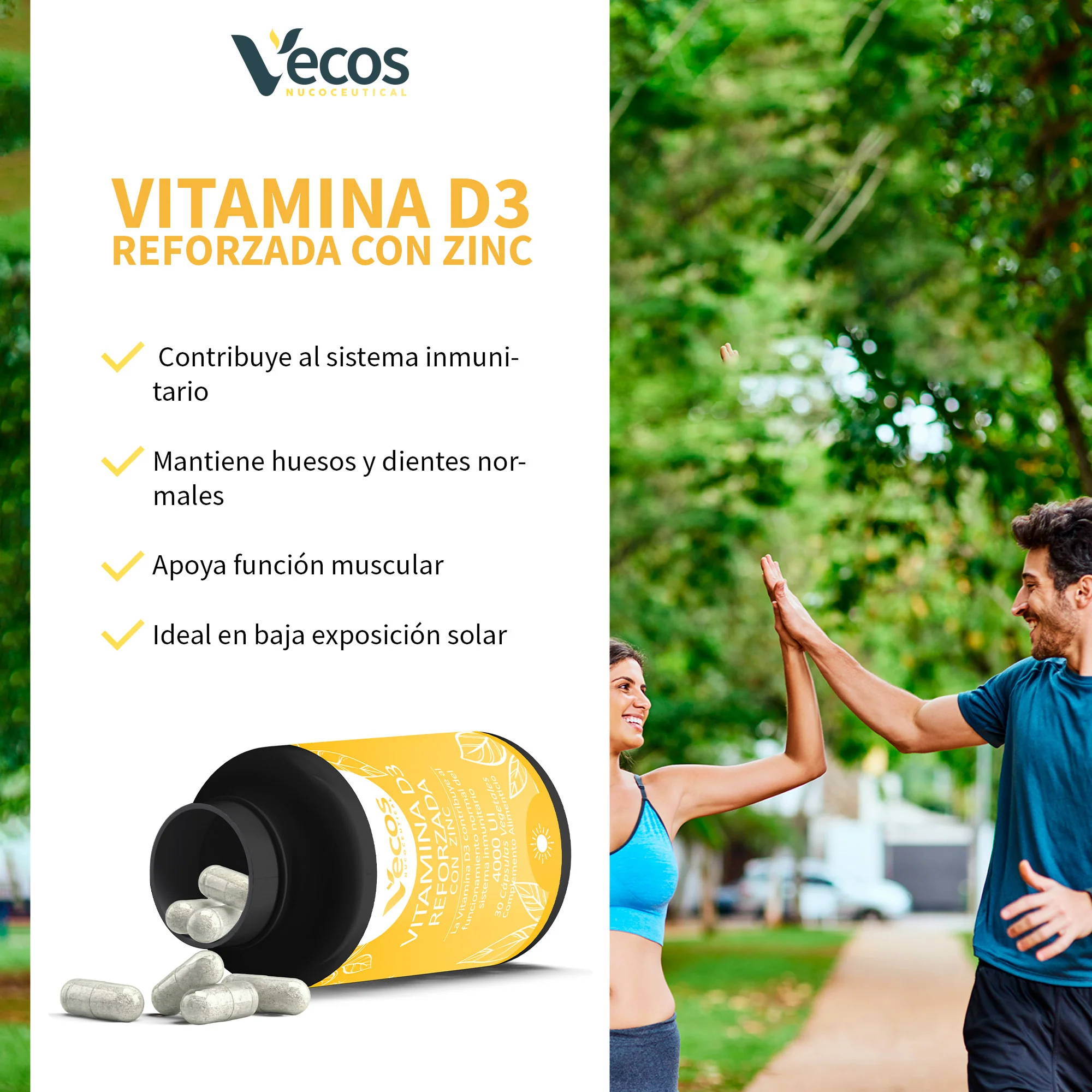 Vitamina D3 100 Μg + Zinc Vecos 30 Cápsulas | Sistema Inmunitario Y Huesos - Image 4