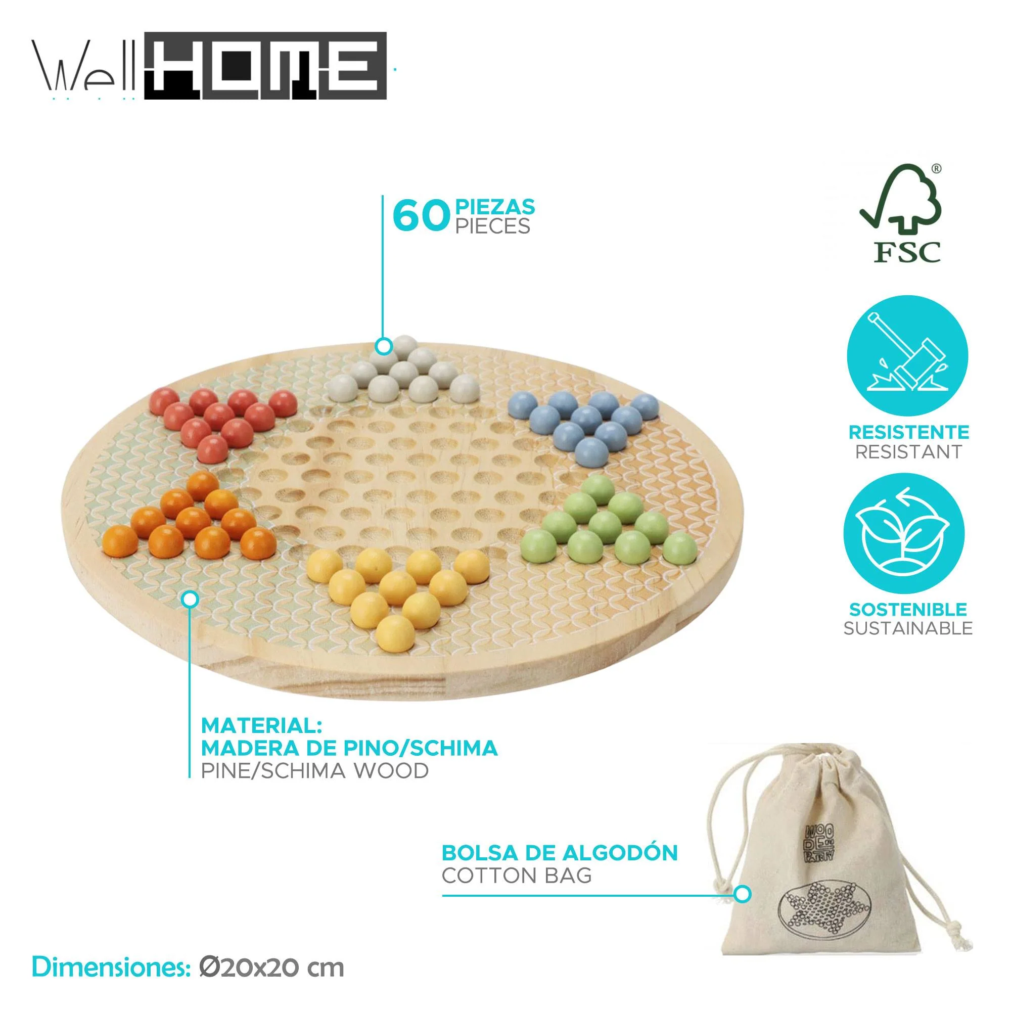 Well Home - Juego De China Solitario En Madera Con 6 Colores Diferentes - Image 2