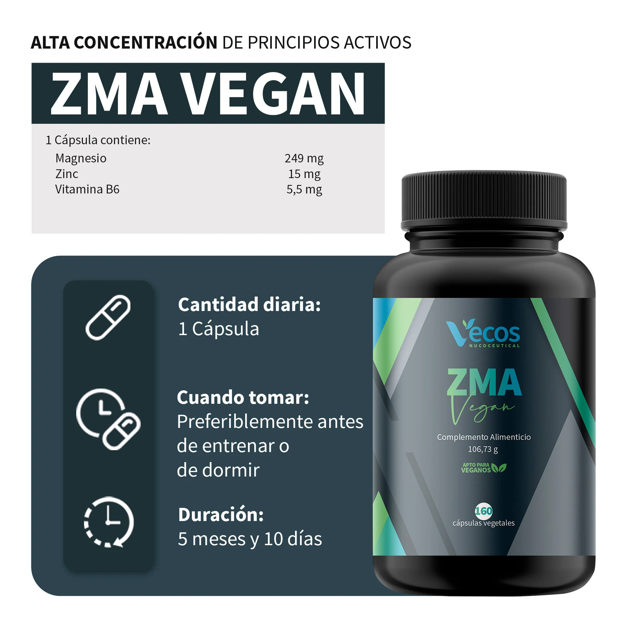 Zma Vecos 160 Cápsulas | Fuerza Muscular, Recuperación Y Energía | Magnesio, Zinc Y B6 - Image 3