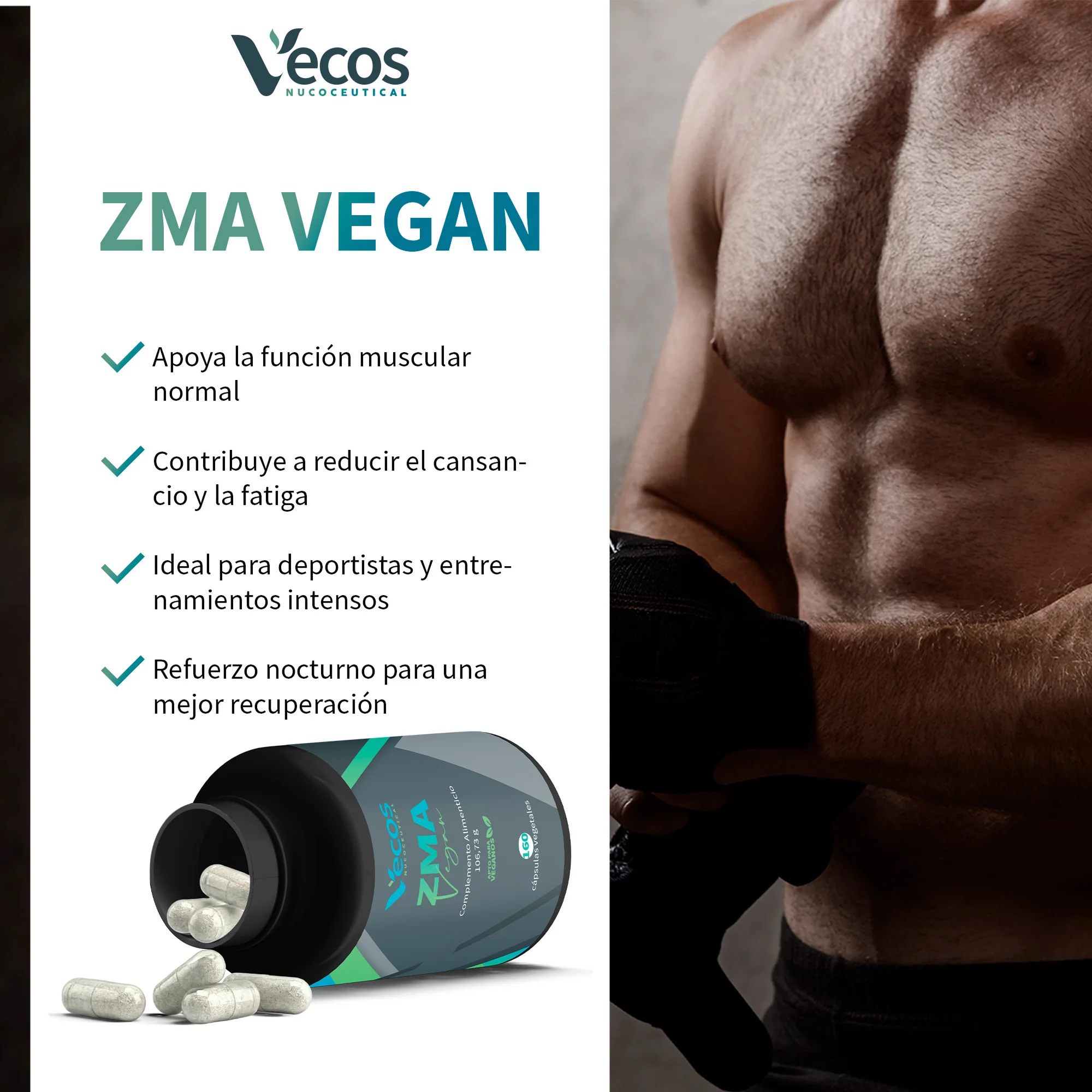 Zma Vecos 160 Cápsulas | Fuerza Muscular, Recuperación Y Energía | Magnesio, Zinc Y B6 - Image 4